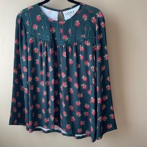 Loft hunter green floral blouse